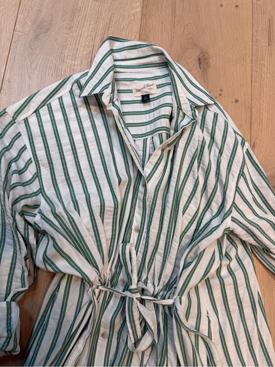 Target Other - Striped Button-Front Dress with Waist Tie - Green/White